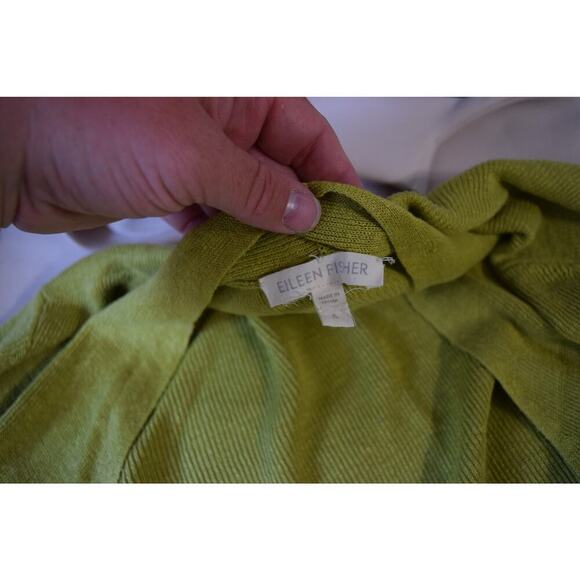 Eileen Fisher Sweater Womens Small Green Open Front Cardigan 100% Organic Linen - Picture 4 of 5